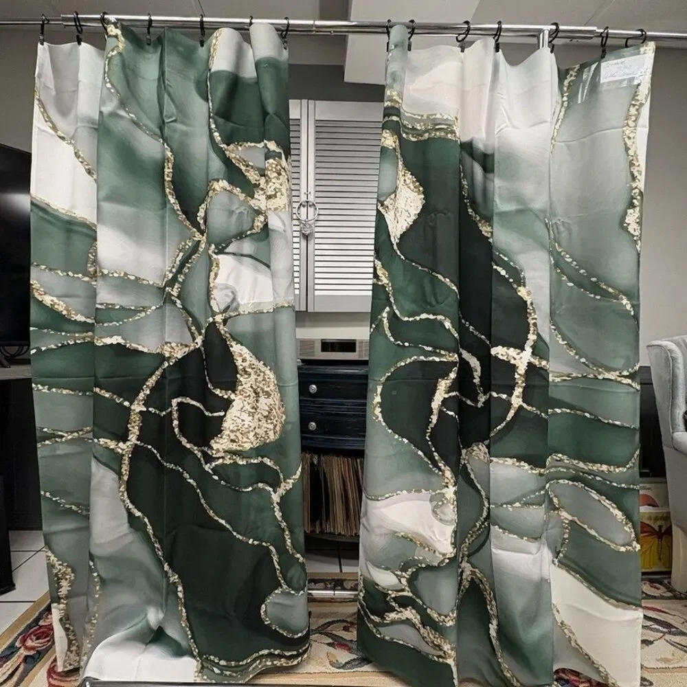 Wayfair Curtains Golden Green Geode Marble Print Pair 40x82